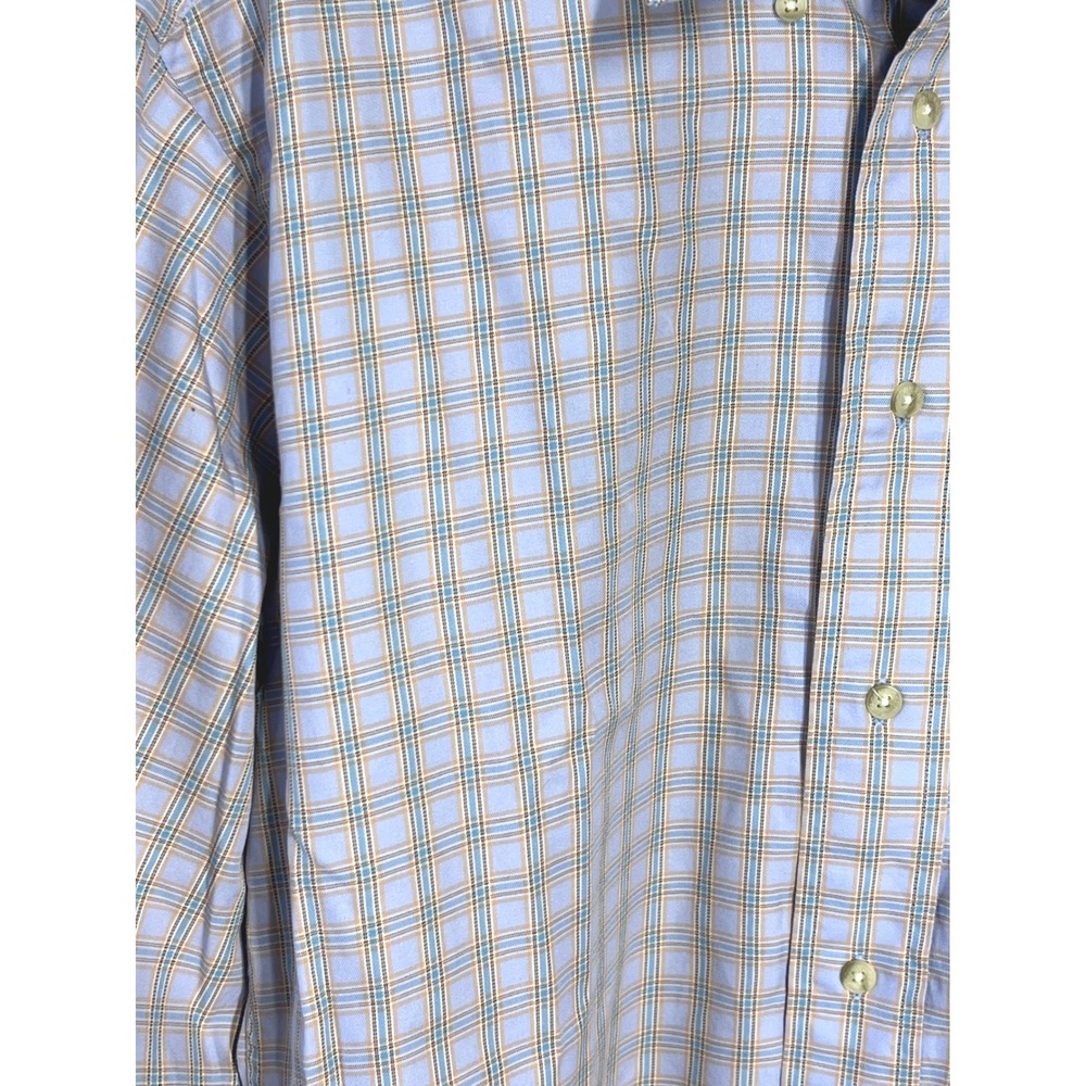Faconnable Mens Small Blue Tan Plaid Cotton‎ Long Sleeve Button Down Shirt - Picture 3 of 6
